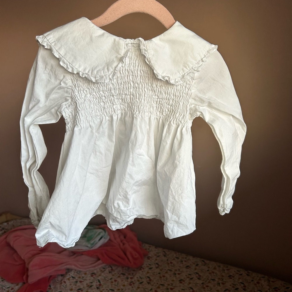 Zara White Kids Blouse with Ruffled Collar